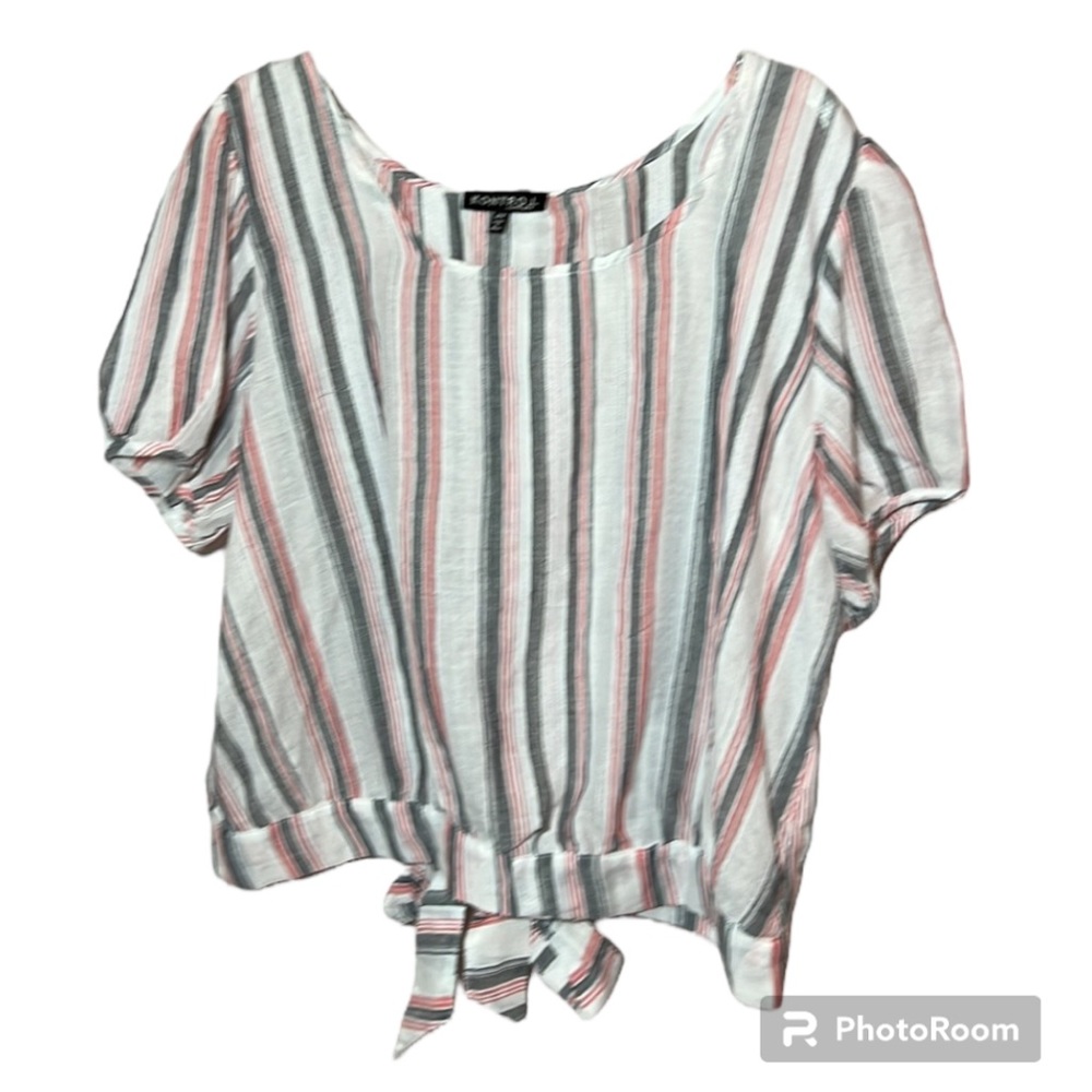 NWT Kontrol Contemporary Cotton Striped Cropped Surplice Back Tie Blouse Size 2X